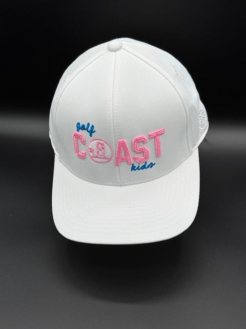 Adult 6 Panel "Golf Coast Kids" White/Pink/Blue Hat