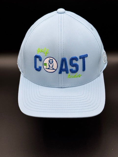 Adult 6 Panel "Golf Coast Kids" Carolina Blue w/ Bright Cobalt and Neon Green