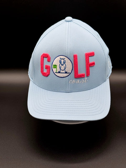 Adult 6 Panel "Golf Coast" Carolina Blue w/ Fuchsia and White
