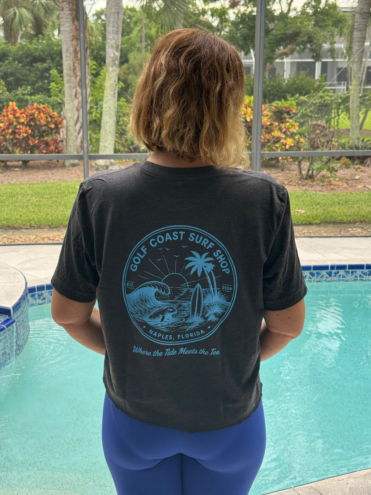 Cropped Dark Grey Heather "Big Wave" Range Tee - Women